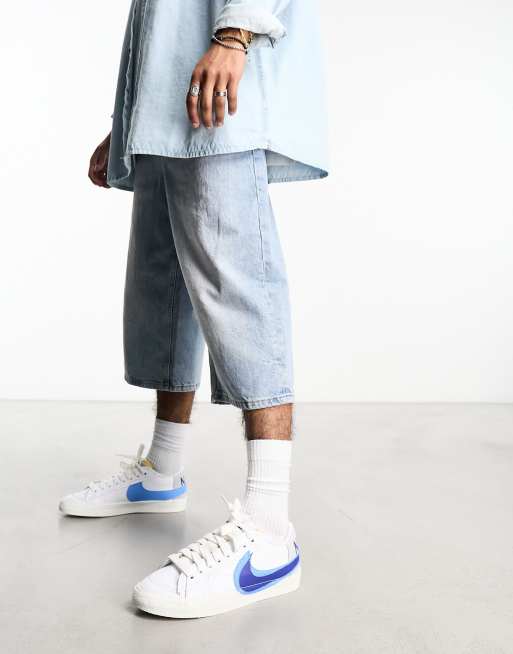 Nike - Blazer Low '77 - Baskets à logo virgule double effet spray - Blanc et bleu, 3 de 4