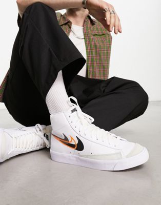 Nike Blazer Mid '77 stacked swoosh trainers in white and black - ASOS Price Checker