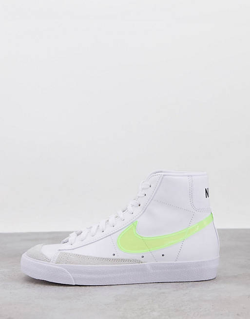 Nike Blazer Mid '77 Essential trainers in white and fluro green