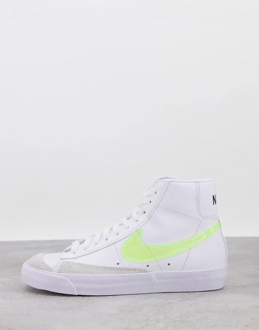 Nike Blazer Mid '77 Essential trainers in white and fluro green Nike Blazer Mid '77 Essential trainers in white and fluro green