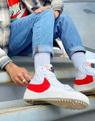 Nike Blazer Mid '77 Jumbo trainers in white and red - ASOS Price Checker