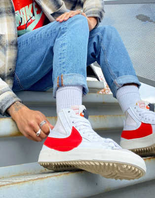 Nike Blazer Mid '77 Jumbo trainers in white and red - ASOS Price Checker