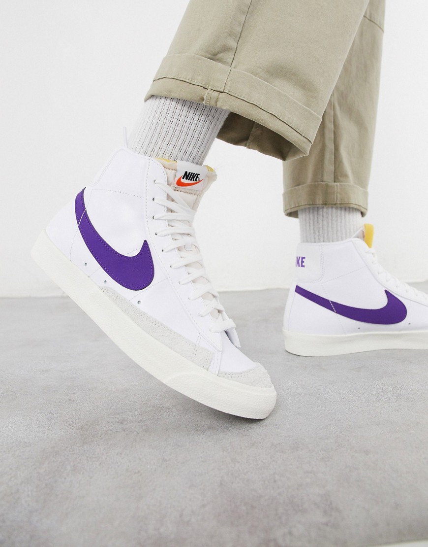 Nike Blazer Mid '77 leather trainers in white/purple