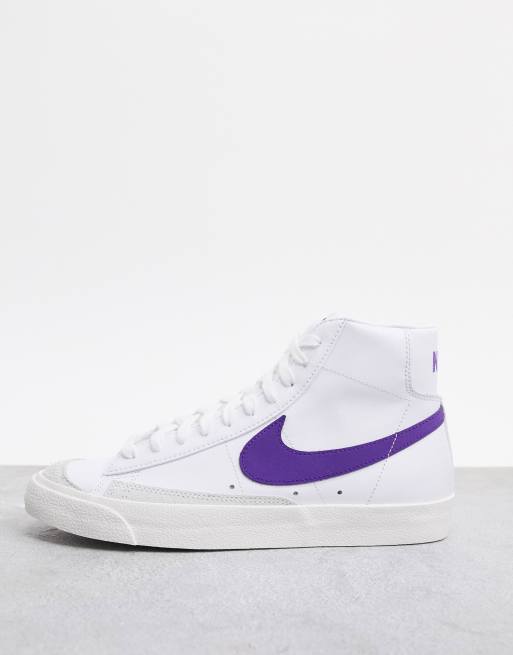 Nike Blazer Mid 77 leather trainers in white purple ASOS