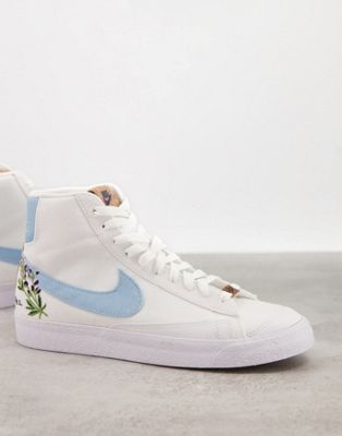 Nike Blazer Mid 77 Move To Zero trainers in white and blue with floral ...