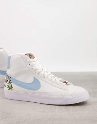 Nike Blazer Mid 77 Move To Zero trainers in white and blue with floral ...