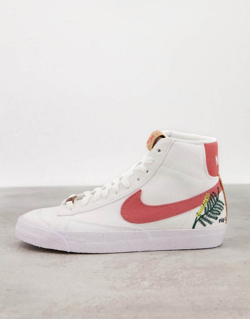 Nike Blazer Mid 77 Move To Zero trainers in white and burgundy with floral embroidery