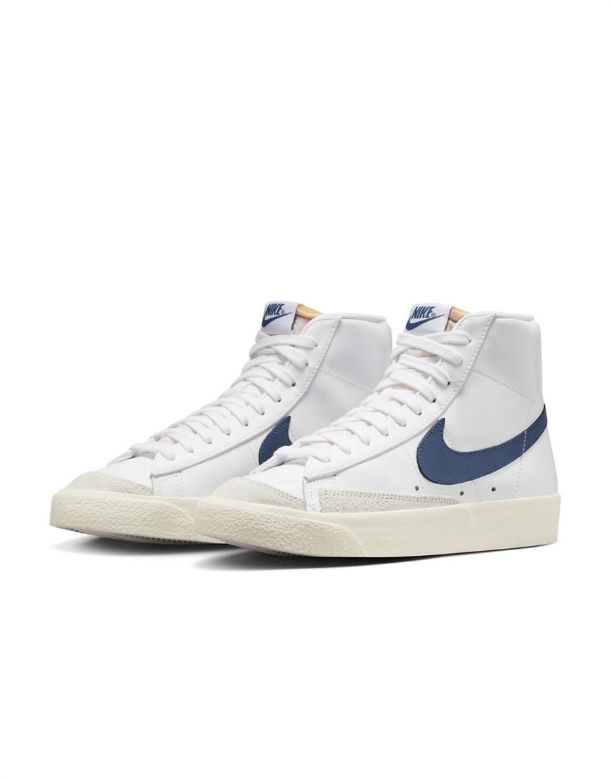 Shop Nike Blazer Mid '77 Sneakers In White With Blue Detail