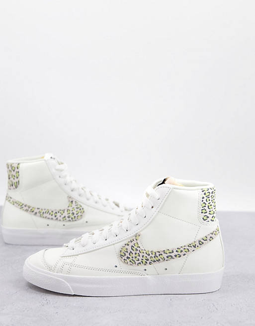 Nike Blazer Mid 77 trainers in off white and leopard print