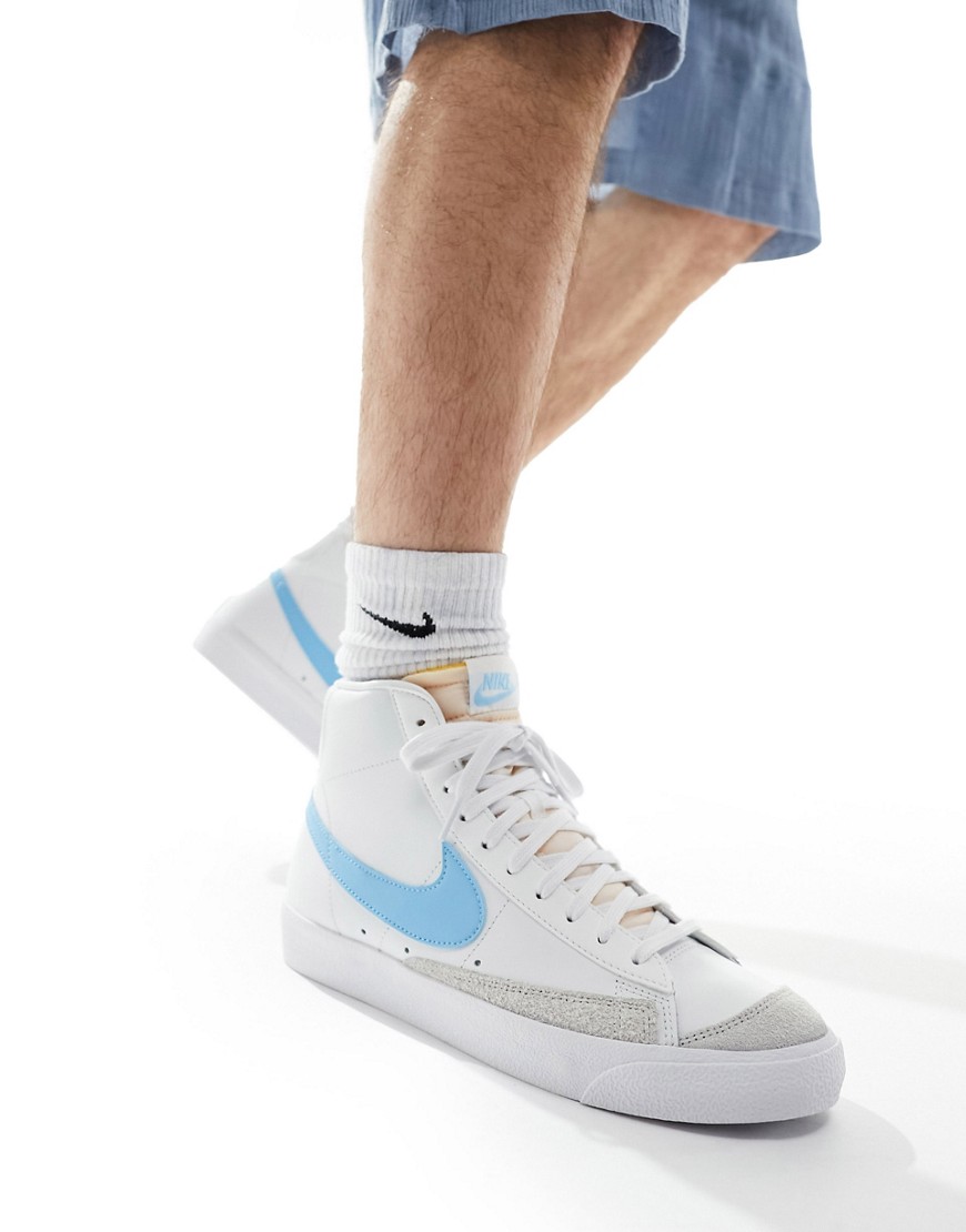 Shop Nike Blazer Mid '77 Vintage Sneakers In White And Blue