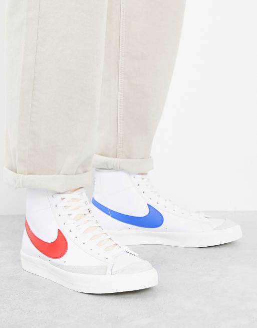 Intrekking Rimpels Beweegt niet Nike Blazer Mid '77 Vintage trainers in white with red/blue swoosh | ASOS