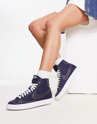 Nike Blazer mid canvas trainers in obsidian - ASOS Price Checker