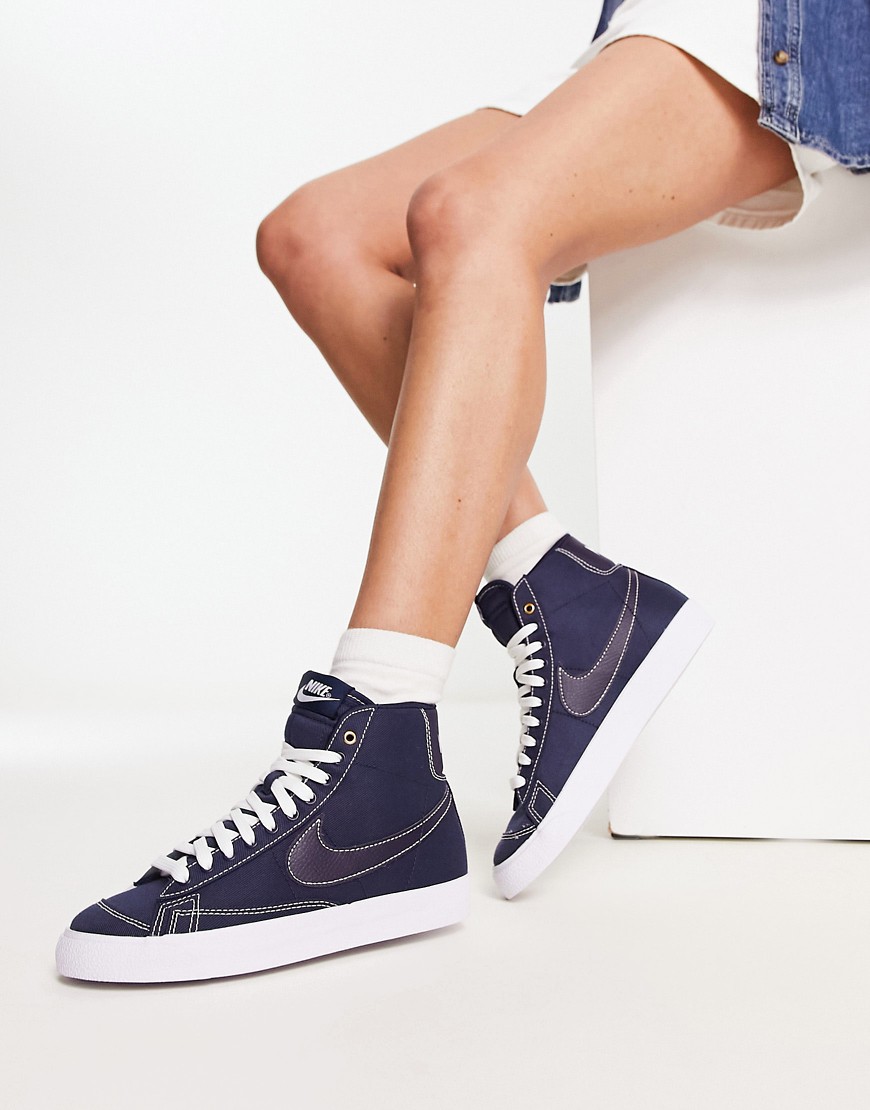Nike Blazer mid canvas trainers in obsidian-Navy