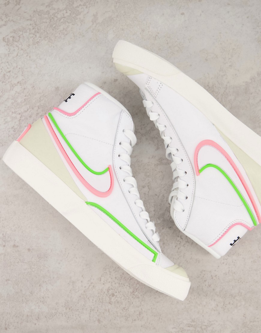 NIKE BLAZER MID INFINITE LEATHER SNEAKERS IN WHITE/ELECTRIC GREEN,DC1746-102