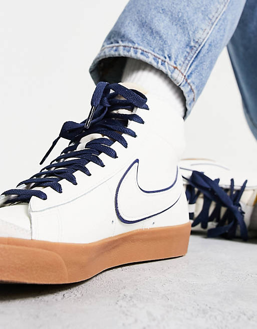 gorgeous Precursor Obedience Nike Blazer Mid sneakers in off-white and navy | ASOS