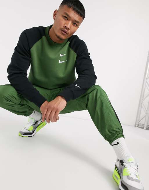 Nike Bluza dresowa z okrągłym dekoltem i blokami kolorów khaki