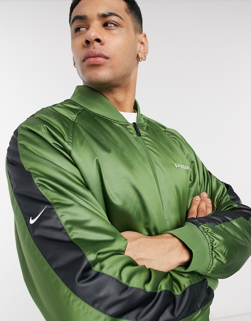 Nike - Bomber verde/nero double-face con logo Nike