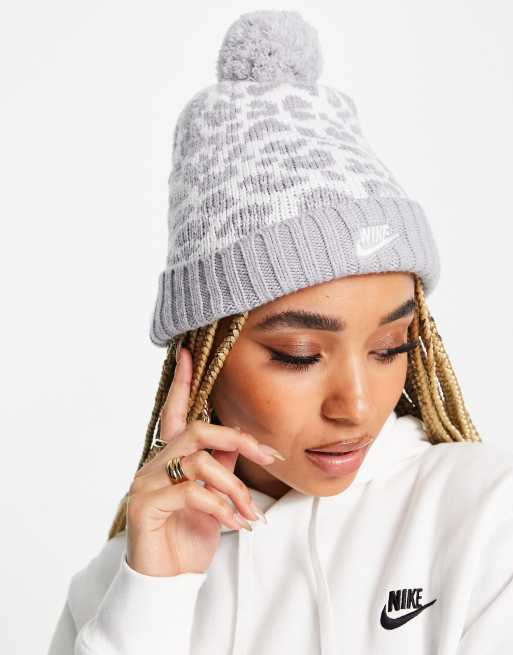 Nike Bonnet imprim l opard avec pompon Gris