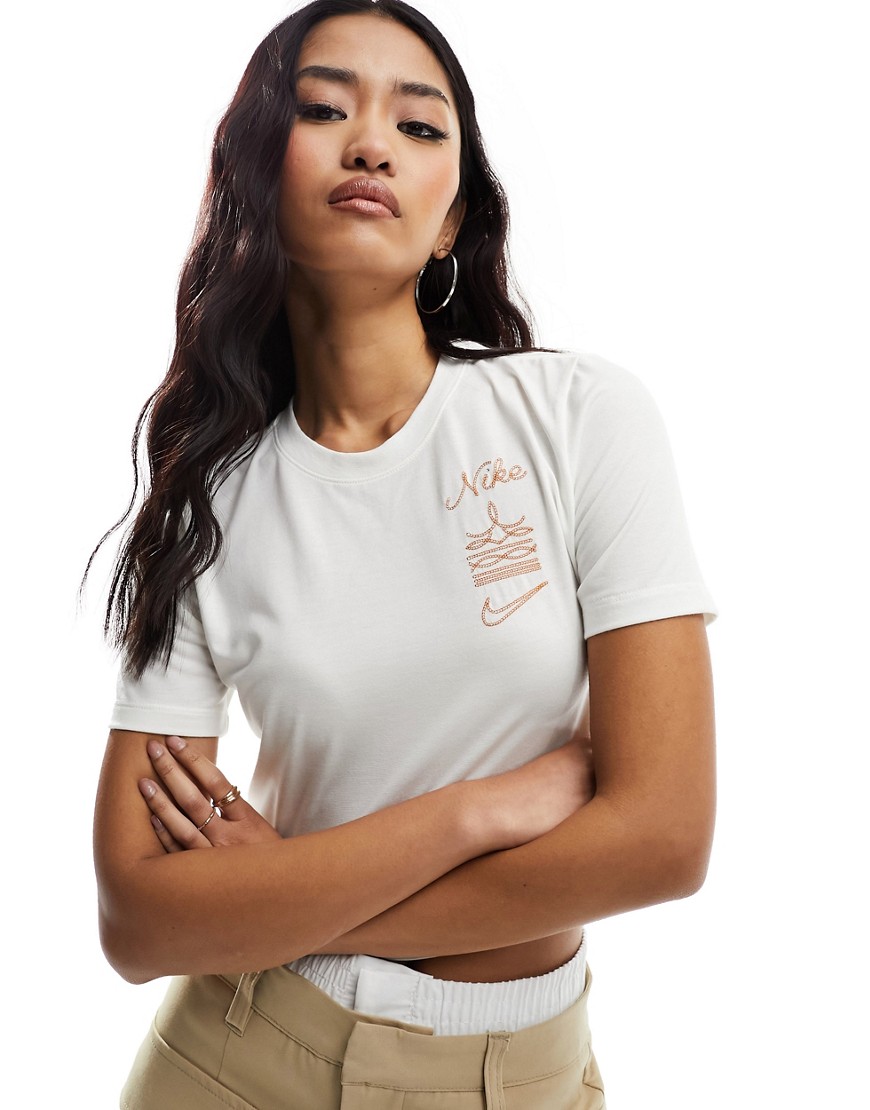 Nike Bootleg Essential Crop T-shirt In Ivory-white