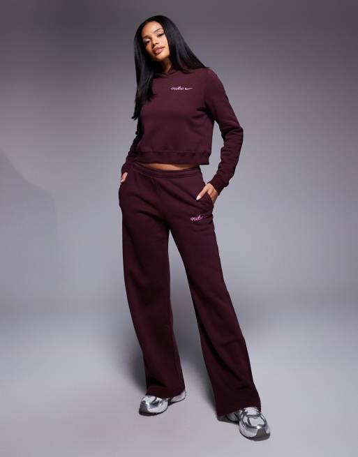 Nike - Bordeaux cropped hættetrøje med tekstlogo, 2 af 4