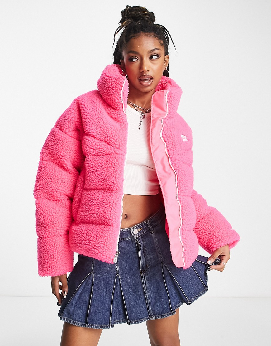 Nike borg padded jacket in hyper pink