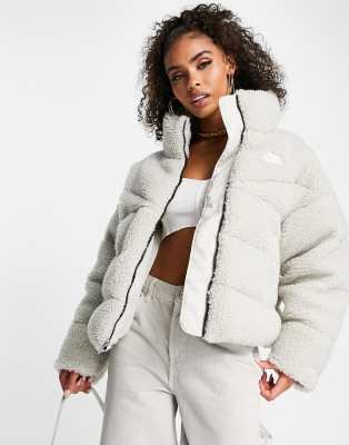 Nike borg padded jacket in light bone | ASOS