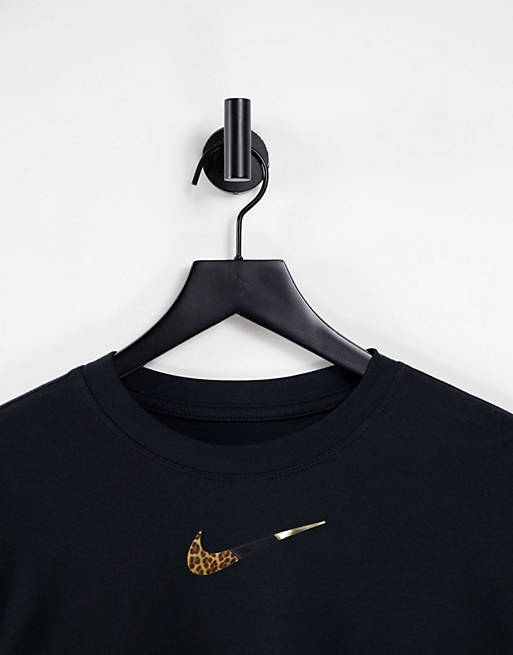  Nike boxy long sleeve t-shirt in black with leopard print 