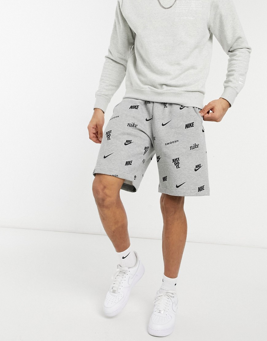 Nike Brand Mark All Over Print Shorts In Gray-grey