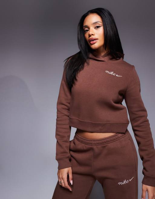 Nike – Brązowa krótka bluza z kapturem z logo