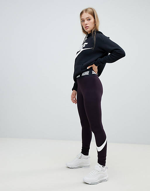 Nike Burgundy High Rise Leggings With Contrast Waistband | ASOS