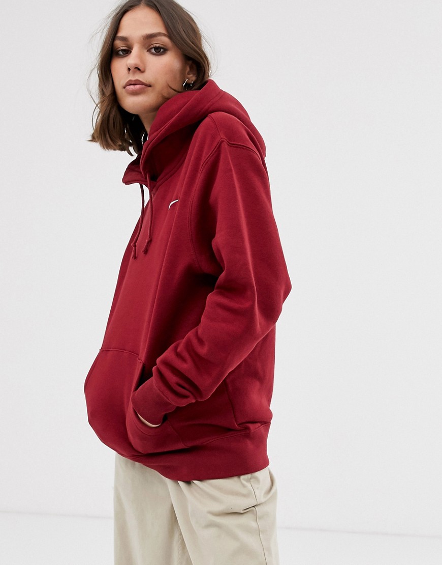 Nike burgundy mini swoosh premium oversized hoodie-Red