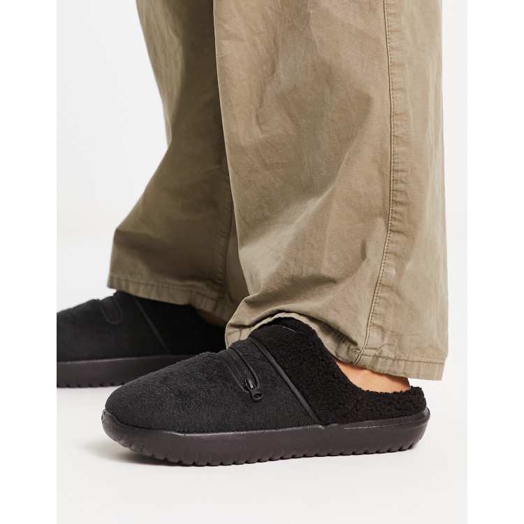 Nike Burrow borg slippers in black ASOS