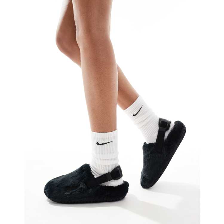 Nike Calm mule fleece sliders in black | ASOS display picture 1