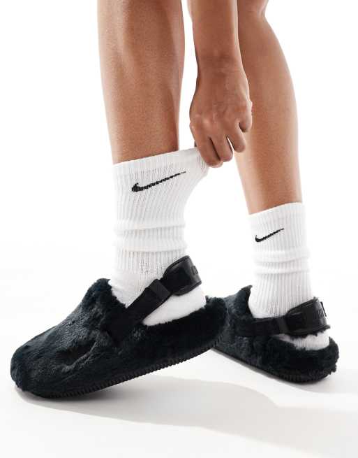 Nike Calm mule fleece sliders in black