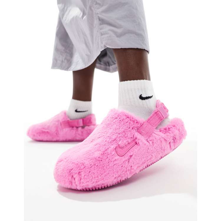 Nike Calm mule fleece sliders in pink | ASOS