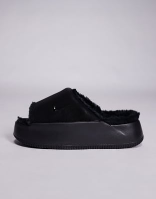 Nike Calm Elevation Faux Fur Lined Platform Slide In Black
