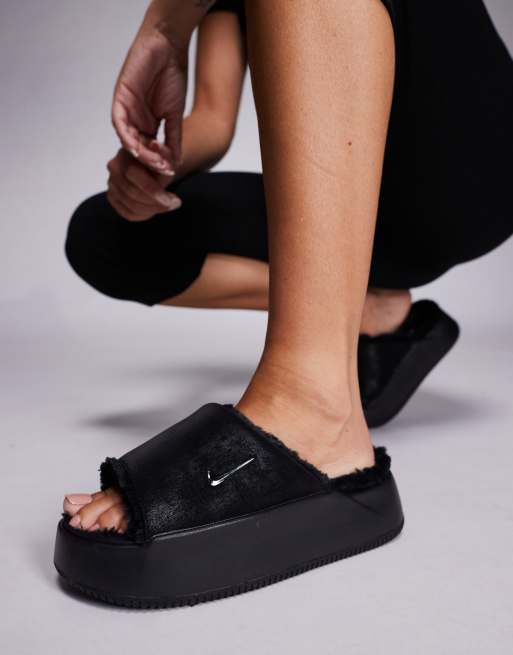 Nike Calm platform cozy slides in black, 3 of 5
