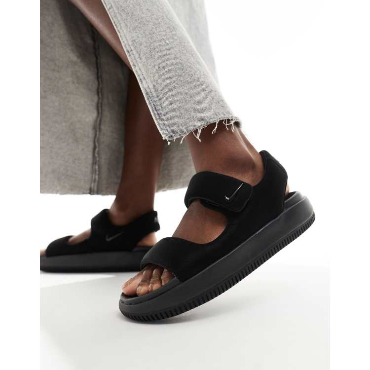 Nike black denim sandals online