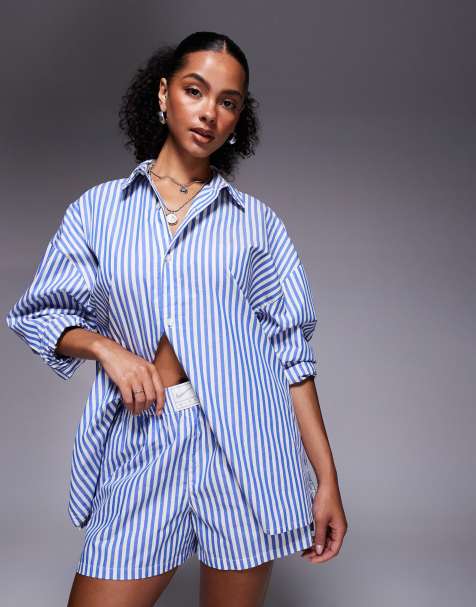 Nike - Camicia e pantaloncini in popeline a righe blu e bianche - view 1