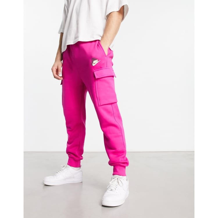 Nike cargo fleece joggers with double logo in active pink