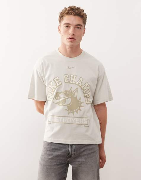 Nike Champs graphic cropped T-shirt in off white - view 1