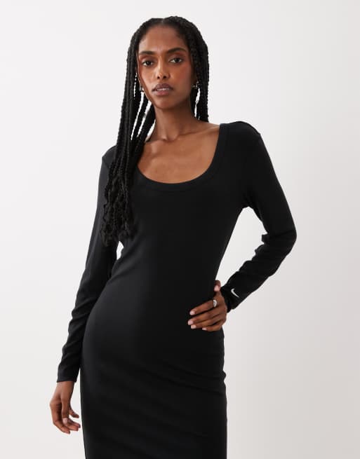 Nike - Chill - Gebreide midi jurk met lange mouwen in zwart, 2 van 4