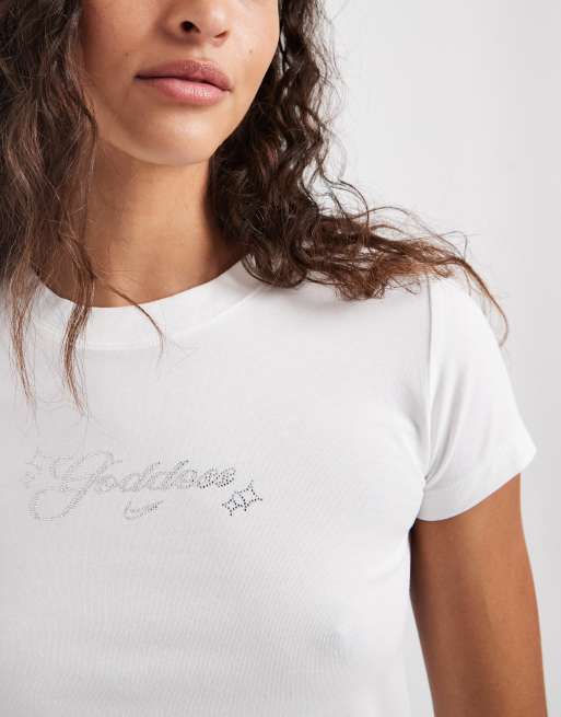 Nike Chill goddess dimante cropped T-shirt in white, 3 of 4