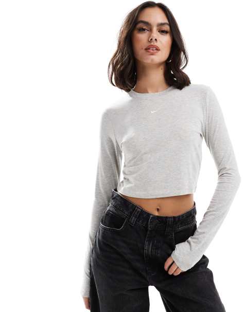Nike Chill knitted longsleeve cropped t-shirt in gray - view 1