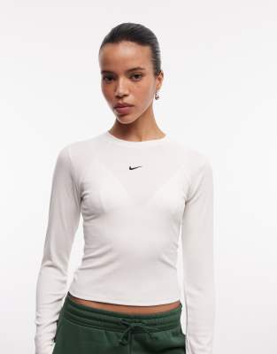 Nike Chill Rib Knit Long Sleeve Top In Neutral