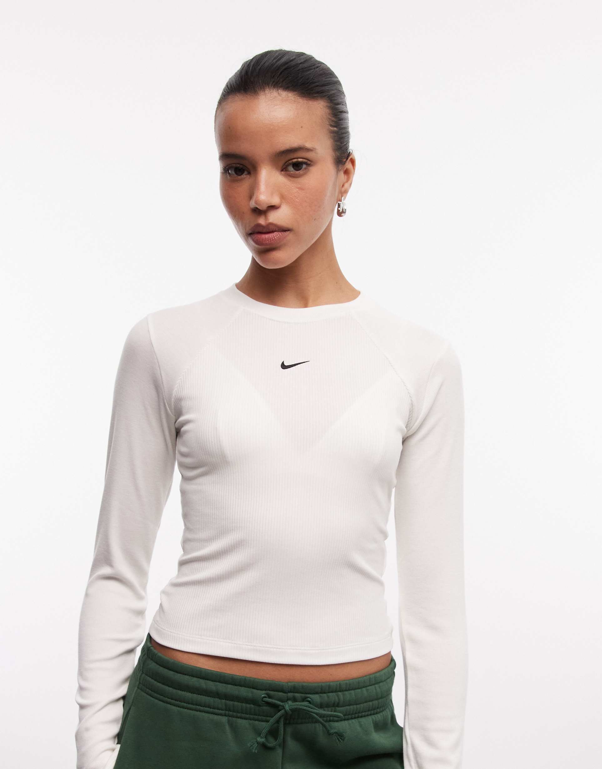 nike chill rib knit long sleeve top in beige