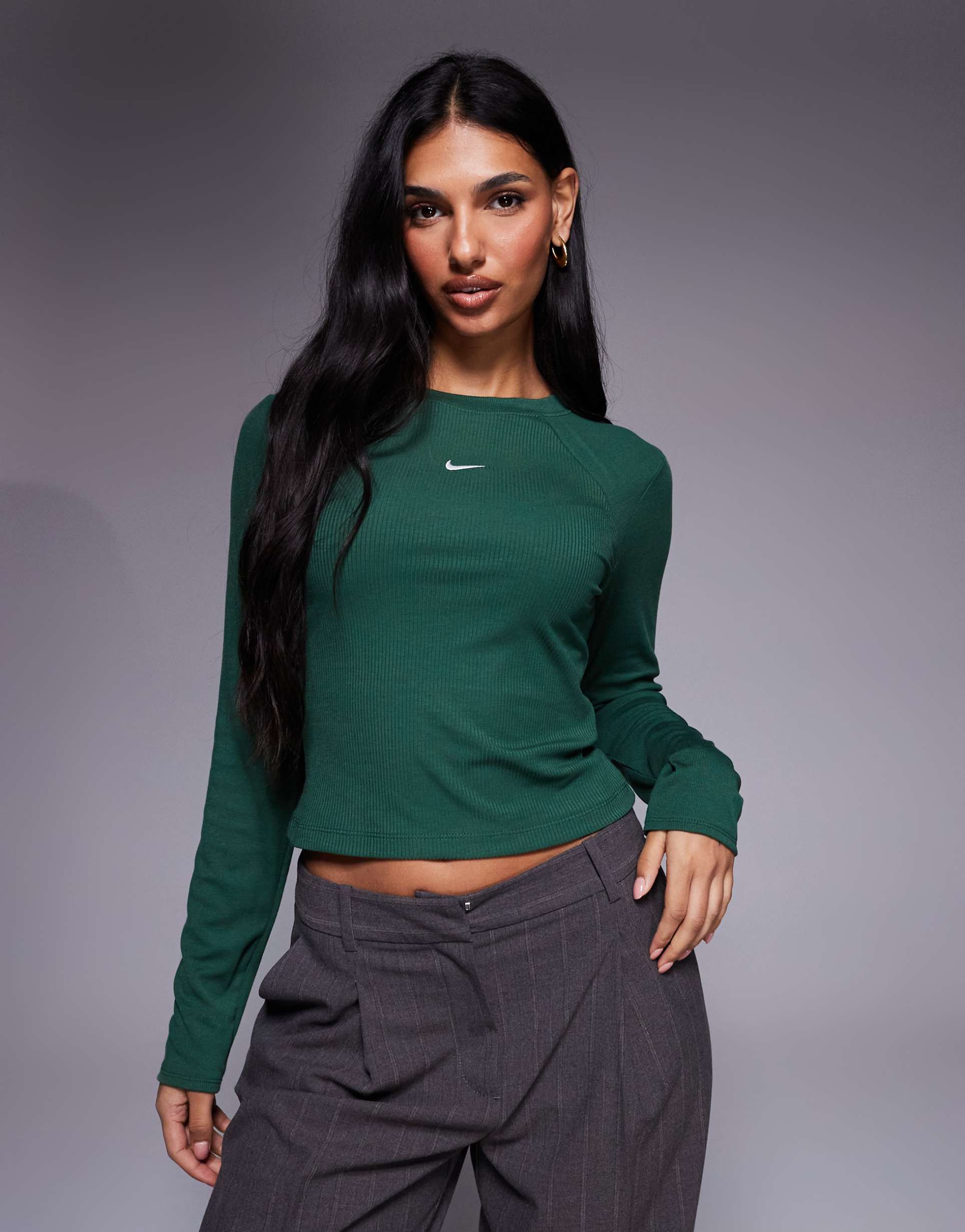nike chill rib knit long sleeve top in green