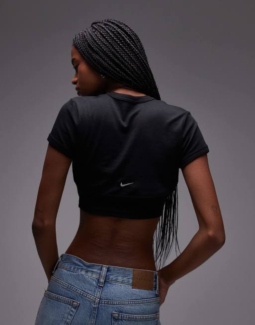 Nike Chill ribbed 2-in-1 crop top in black