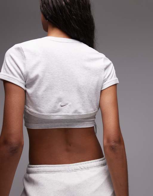 Nike Chill ribbed 2-in-1 crop top in gray heather