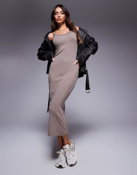 Nike Chill ribbed maxi tank dress in brown